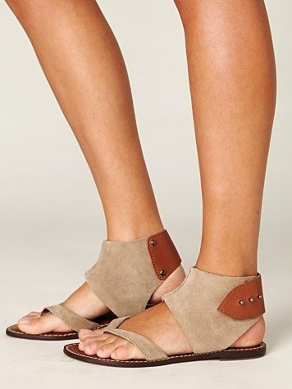 SAM EDELMAN Size US 6.5 Beige S-Grady Brown Suede Ankle-Wrap Sandals Boho Style